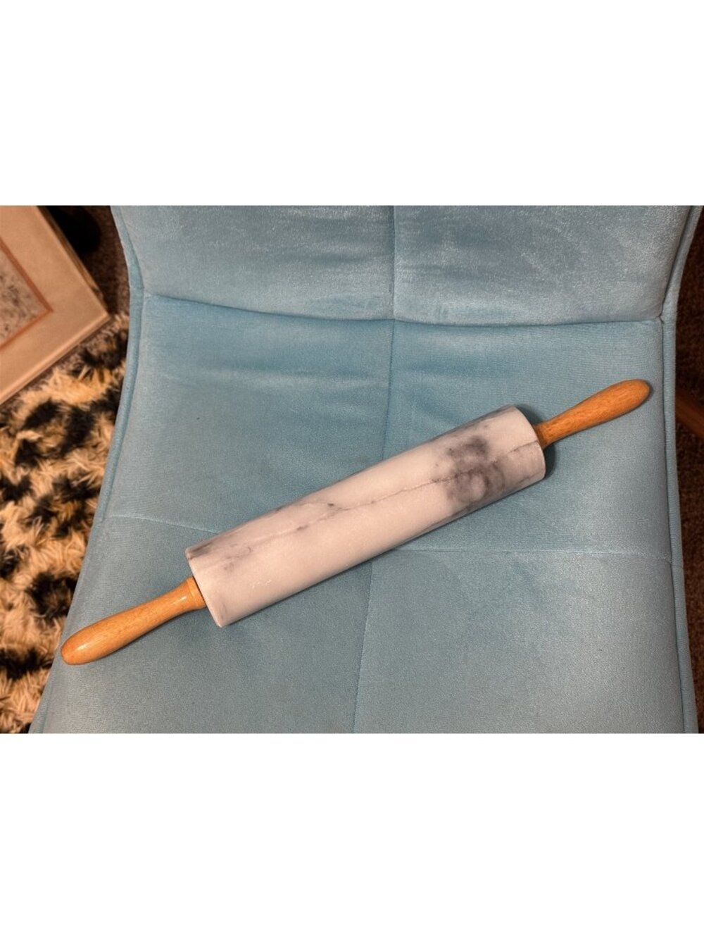 Marble Vintage Farmhouse Wooden Handle Dough Roller Rolling Pin